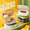 Transparent compartments medicine box with green base, white lid, storage box, cotton swabs, band-aids and pink tablets Specification image
